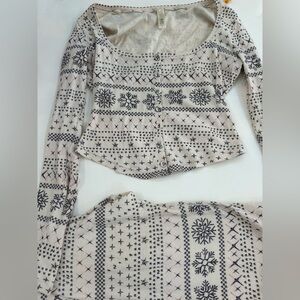 Skims pointelle Henley cream  faire isle print pjs size small